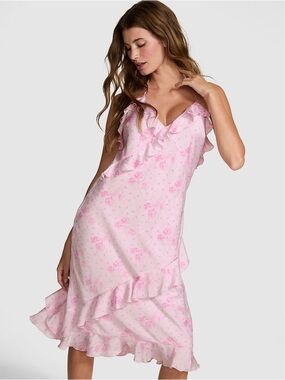 🎀PINK x LoveShackFancy Satin Ruffle Midi Dress
